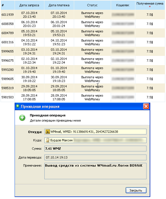 мои ежедневные выплаты с WMmail