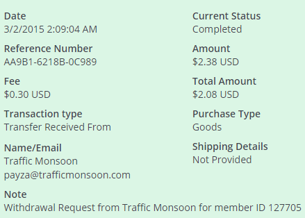 Выплата с Trafficmonsoon