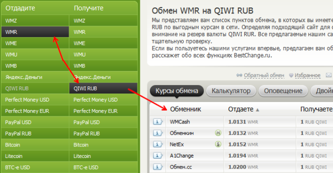 обмен WMR на Qiwi