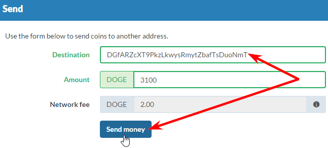 перевод средств на кошелек догкоин cldmine