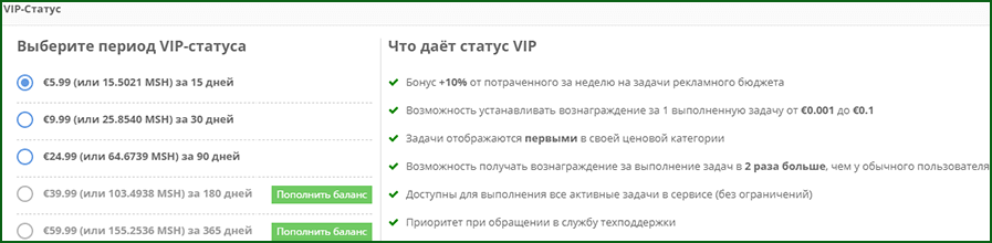 что дает VIP статус на LikesRock