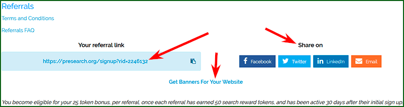 рекламные материалы для привлечения рефералов в Presearch