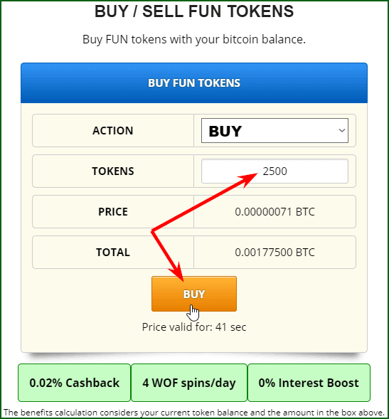 покупка FUN Token на Freebitco in