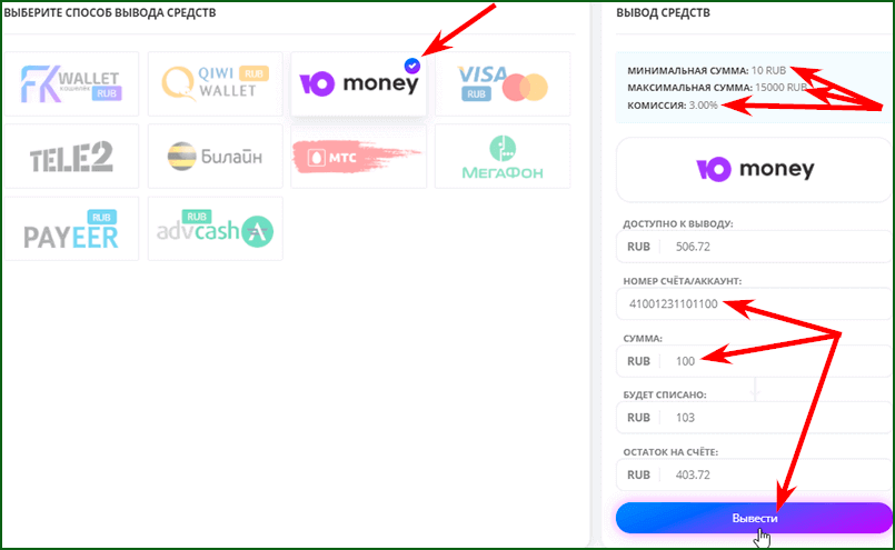 Вывод денег с FKWallet шаг 2