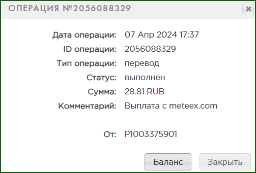 выплата с почтовика METEEX